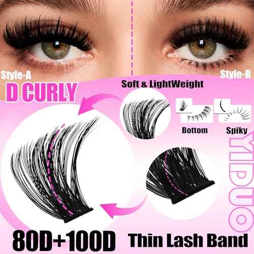 Volume Lash Clusters Kit with Spikes+Bottom Clusters Eyelash Extensions with Lash Bond and Seal 80D 100D Thick Manga Spiky Lash Extension 540Pcs 10-18mm Wispy D Curl Individual False Eyelashes
