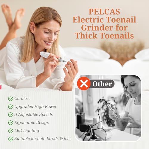 Pelcas Electric Toenail Grinder for Thick Nails - 5 Speeds & LED Light