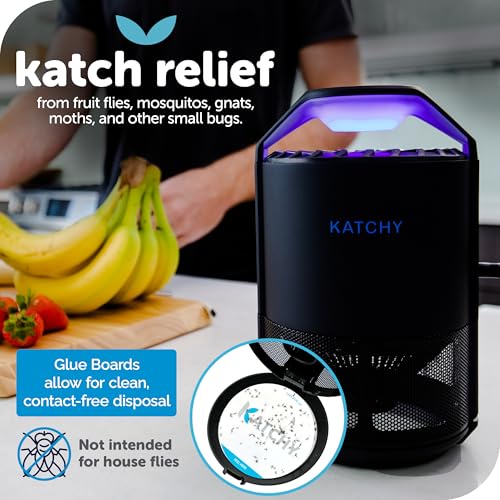 Katchy Indoor Insect Trap - Catcher & Killer for Mosquitos, Gnats, Moths, Fruit Flies - Non-Zapper Traps for Inside Your Home - Catch Insects Indoors with Suction, Bug Light & Sticky Glue (Black)