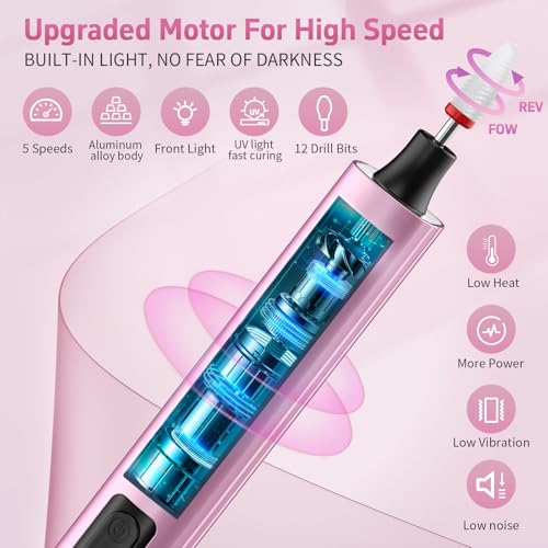 Cordless Nail Drill Kit with UV Lamp - Rechargeable Electric File for Acrylic & Gel Nails