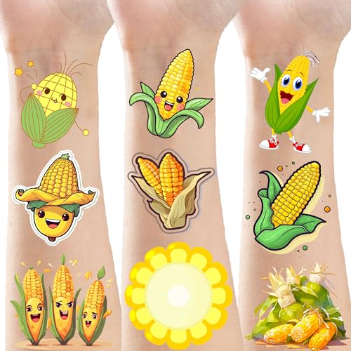 184 Pieces Cute Corn Temporary Tattoos Stickers - Fruits vegetables Yellow Birthday Party Supplies Decorations Favors Kids Gifts Tattoo