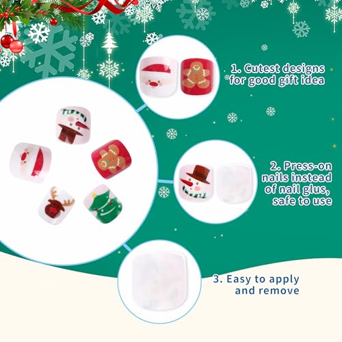 Kids Christmas Day Press-On Fake Nails - Short Full Cover Artificial Nail Tips for Girls