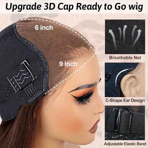 Chocolate Brown Lace Front Wig Wear And Go 9x6 Glueless Wigs Human Hair Pre Plucked Pre Cut 200% Density Brown Wig 16Inch Loose Body Wave Human Hair Short Dark Brown Loose Wave Wig For Women