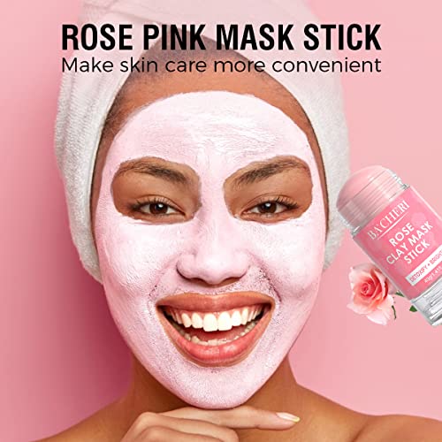 BACHERI Rose Clay Mask Stick, Pink Clay Mask with Rose Extract, Rose Facial Mask for Glowing Skin, Refining Pores and Moisturizing