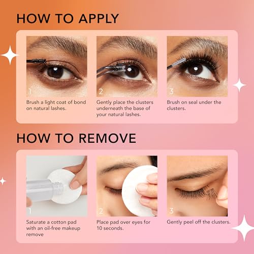 False Eyelashes, Lash Extension Kit 03, 9mm-16mm, Wide Band, Easy to Apply and Remove, No Damage to Natural Eyelashes, 72 Lash Clusters - Voluminous