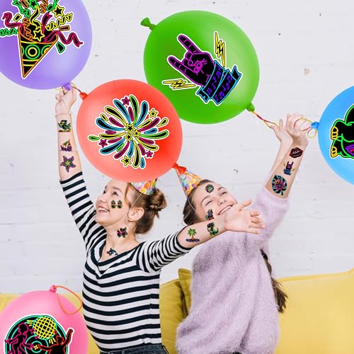 72 PCS Neon Party Favors ? 48 Pre-Cut Temporary Tattoos & 24 Neon Punch Balloons Themed Birthday Party Decorations Supplies Favors Gifts, Goodie Bag Fillers, Classroom Rewards