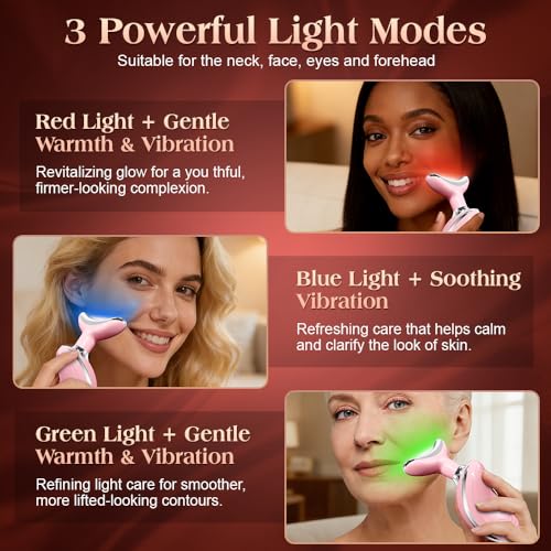 Pink Face and Neck Massager with Smart Vibration, Red Light & EMS Modes - Mdewirt