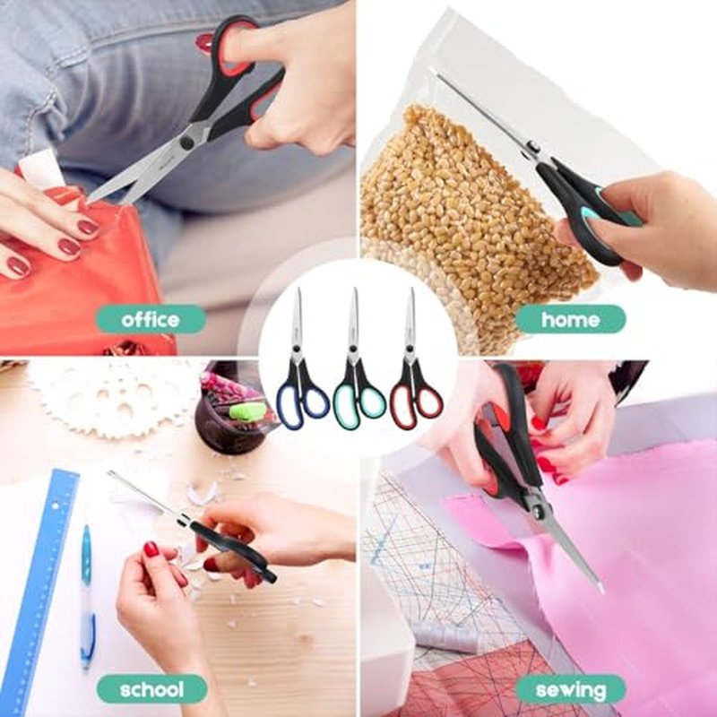 iBayam 8.5" Heavy Duty All-Purpose Scissors - 3-Pack with Comfort Grip