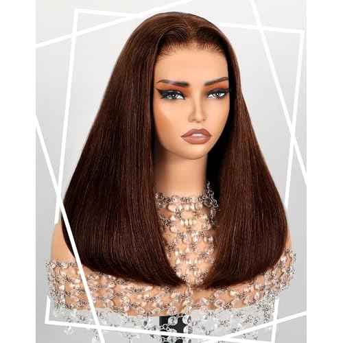 4# Chocolate Brown Human Hair Lace Front Wigs 200 Density Straight Lace Front Wig Human Hair 26 Inch 13x6 HD Lace Frontal | Soft Non-shedding Non-tangling Full Length No Peculiar Smell