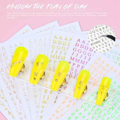 12 Sheets Alphabet Nail Art Stickers 3D Black White Gold Nail Letter Stickers Large Small Self-Adhesive English Nail Decals Manicure Accessories for Women Girls DIY Nail Art Design