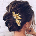 Gold Leaf Wedding Hair Comb with Crystals