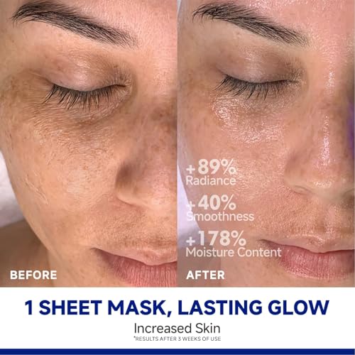 Deep Hydrating Overnight Collagen Hydrogel Mask, Bio-Collagen Facial Mask for Pore-Refining Appearance & Skin Suppleness, Face Sheet Mask with Ferment Extract, Vitamin E & Peptides, 37gx5ea