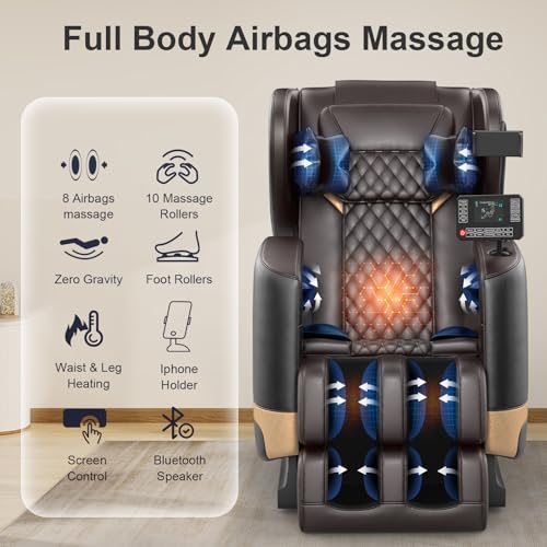 FURNIMAT Zero Gravity Massage Chair - 14 Shiatsu Rollers & 10 Airbags