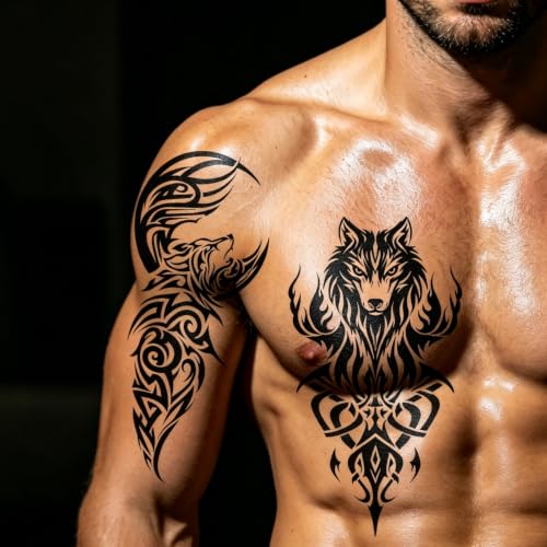 23 Pre-Cut Waterproof Temporary Tattoos - Viking & Wolf