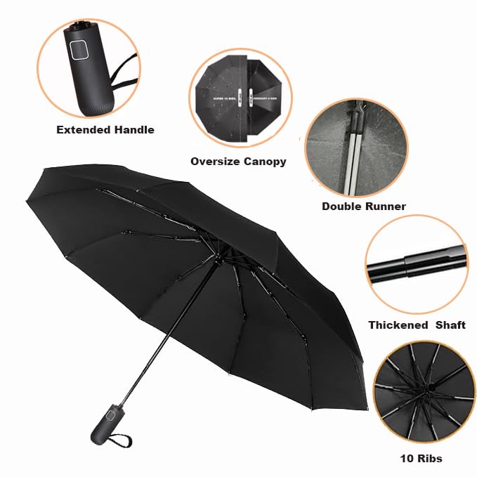 SIEPASA Windproof Travel Compact Umbrella-Automatic Umbrellas for Rain-Compact Folding Umbrella, Travel Umbrella Compact, Windproof Umbrellas for Men Women Teenage.(Black, 54 Inch)