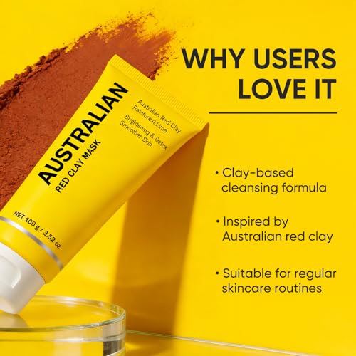 Australian Red Clay Face Mask, Mineral-Rich Detox Mud Mask with Kakadu Plum, Desert & Rainforest Lime Extracts, for Radiant-Looking, Smoother Skin, All Skin Types, 100 mL (1)