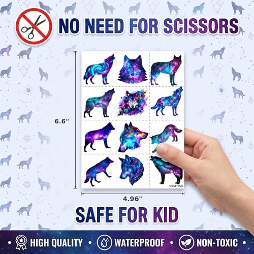 96 PCS Pre-Cut Wolf Temporary Tattoos for Kids