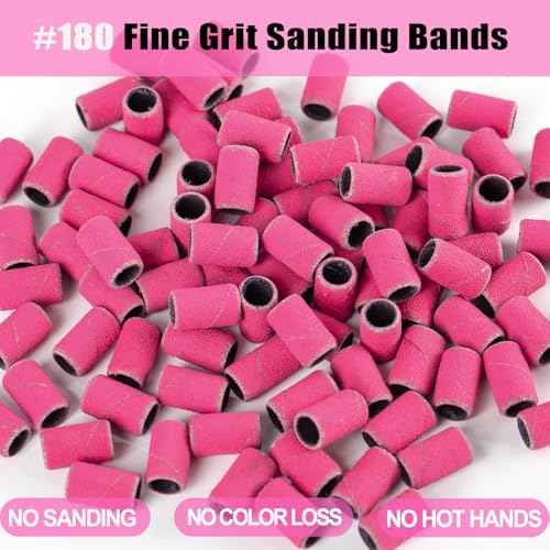 Nail Drill Bits, 135 Pcs Sanding Bands for Nail Drill, Nail Tips for Drill Bits Nail Tech, Mix 80#120#180#240# Fine Grit File Sanding Bands for Acrylic Gel Manicures Pedicure
