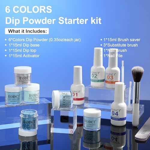Eodci Dip Powder Nail Starter Kit - 6 Colors Glitter Dipping Powder Set