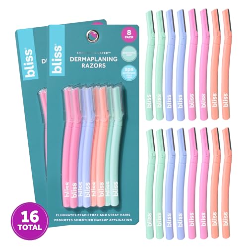 Bliss Stainless Steel Disposable Dermaplaning Tools | Facial Exfoliator and Eyebrow Razor to Dermaplane Peach Fuzz - 2 Pack -16 count
