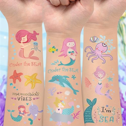 Mermaid Temporary Tattoos for Kids - 50 Sheets Ocean Party Favors
