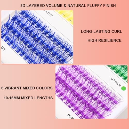 3D Colored Lash Clusters 312 Pcs Fluffy Faux Mink 10-16mm