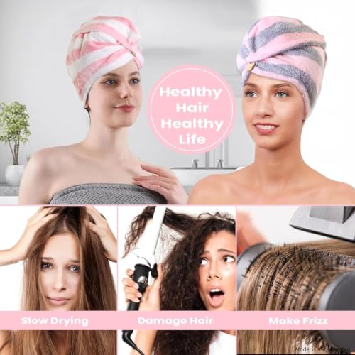 3-Pack Microfiber Hair Towel Wrap with Button | Quick-Drying