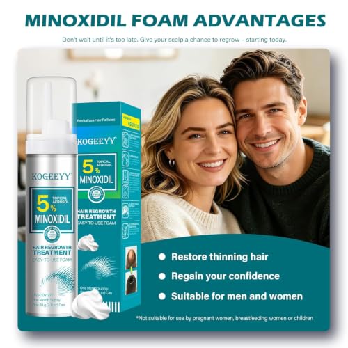 KOGEEYY 2.11oz Minoxidil Foam for Men - Hair & Beard Growth, Extra Strength, Unscented, 1 Pack
