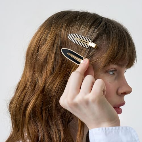 L. Erickson Tango Pinch Clip, 4 Pack Black & Cream, Cute Styling Hair Clips