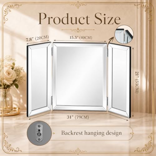 Wonderjune Trifold Vanity Mirror 21" x 31" Silver Frame 3-Way