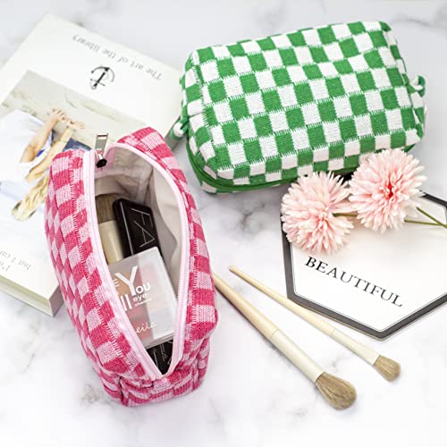 Checkered Makeup Bag Small Cosmetic Pouch Travel Organizer