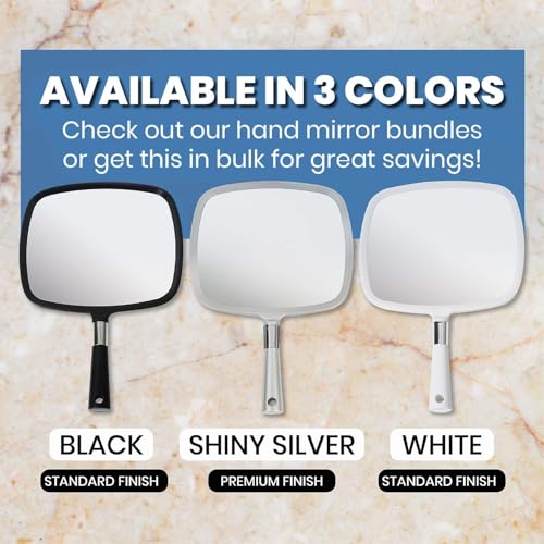 Large Hand Mirror with Ergonomic Handle 9x13 White