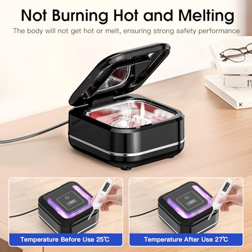 HAUSBELL Dental Pod: Ultrasonic Retainer Cleaner, Denture Cleaner Machine with 8 Cleaner Tablets, Aligner Cleaner, Nightguard Cleaner, Mouthguard Cleaner, Ultrasonic Cleaner with Noise-Reduction Lid