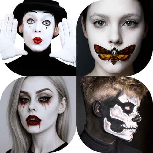 BOBISUKA Clown White Face Body Paint, Water-Based Face Painting Kit & Body Paints, Kids Adults Facepaint for Halloween Goth Skeleton Mime Ghost SFX Makeup, Costume Cosplay Party Art Theater & Stage