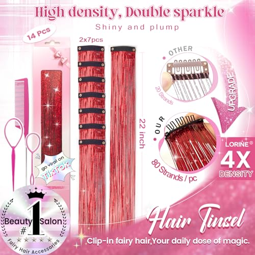 LORIEN Clip-In Hair Tinsel, 14 Pcs 22 Inch Sparkle Extensions