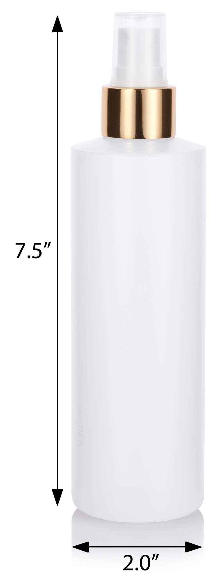 JUVITUS 8 oz Clear Natural Refillable Plastic Squeeze Bottle with Gold Metal Fine Mist Sprayer - (6 Pack)