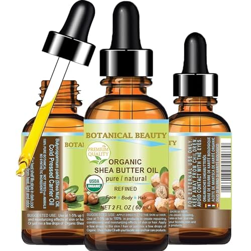 Botanical Beauty Organic SHEA BUTTER OIL 100% Pure Natural Undiluted Refined Cold Pressed Carrier Oil for Face, Skin, Hair, Lip, Nails. African Shea (Karite) Nut Oil (2 Fl Oz)