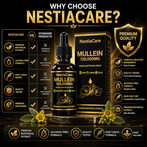 Organic Mullein Drops Lung Support – 1200mg Respiratory Wellness