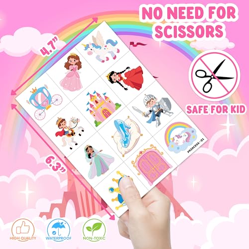 120 PCS Princess Temporary Tattoos for Kids Party Favors
