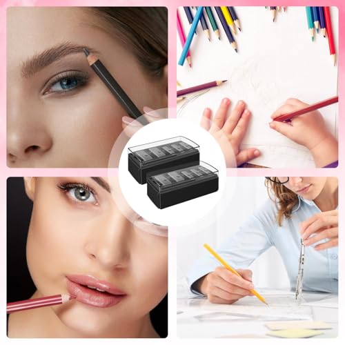 5-Hole Cosmetic Pencil Sharpener with Lid (2-Pack) - Eyeliner & Lip Liner Tool
