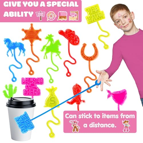 48PCS Cowgirl Party Favors - 24PCS Temporary Tattoos & 24PCS Stick Hands Party - Perfect Birthday Party Supplies, Goodie Bag Stuffers, Treasure Box Toys, Classroom Prizes, and Student Gifts