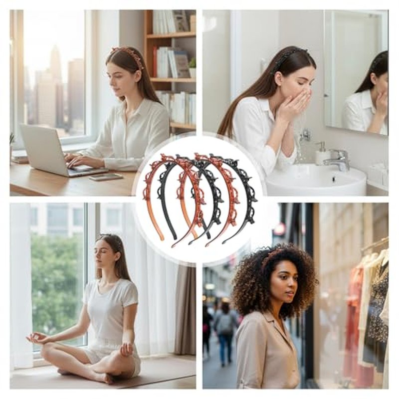 4-Piece Zig Zag Hair Clip Headband Set for Curly Hair