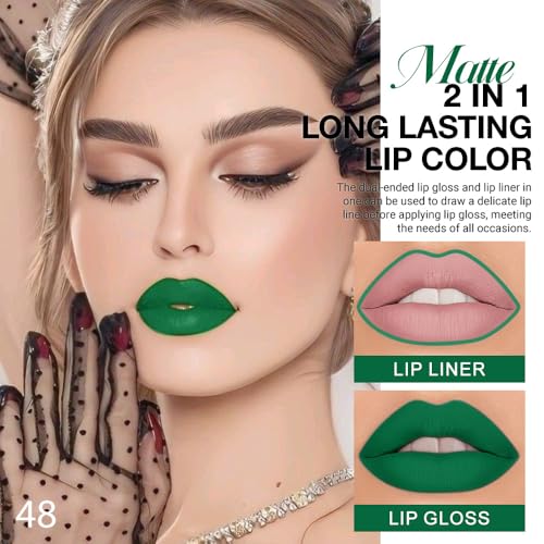 Forest Green Matte Lip Liner & Liquid Lipstick Set 24H