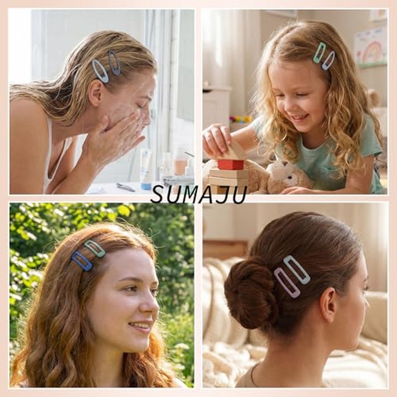 32 Pc 2-Inch Snap Hair Clips, Rectangular & Oval, Metal Barrettes
