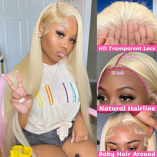 Blonde 613 Lace Front Wig Human Hair 13x4 HD Straight 26"