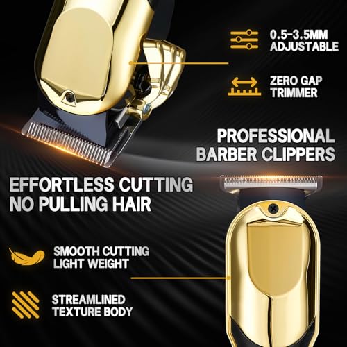 Hair Clippers for Men, Professional Clippers and Trimmers Set, Cordless Clippers for Hair Cutting, Beard Trimmer, Barber Clippers, Rechargeable Electric Shaver, Gifts for Men, Black Gold