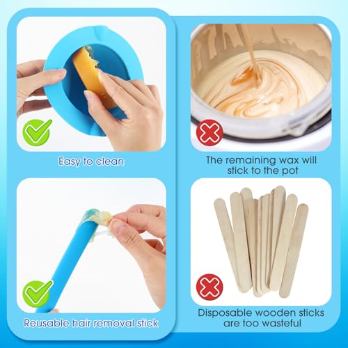 Silicone Wax pot Liner, Silicone Wax Bowl Warmer liner - non stick hair removal pot liner - with hair removal wax stick- Thickened version - [Blue]
