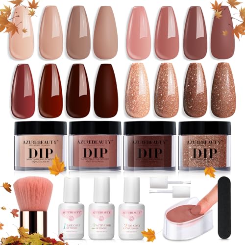 AZUREBEAUTY 4 Colors Dip Powder Nail Kit with Coffe Brown Variant, Salon-Quality Manicure Set