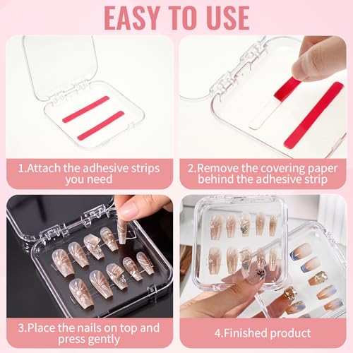 80 Sets Press On Nail Storage Boxes with Adhesive Tapes - 3x3 Inch