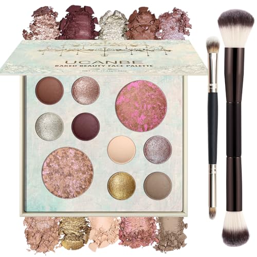UCANBE Full Size Baked Makeup Palette with Eyeshadow, Blush & Brushes